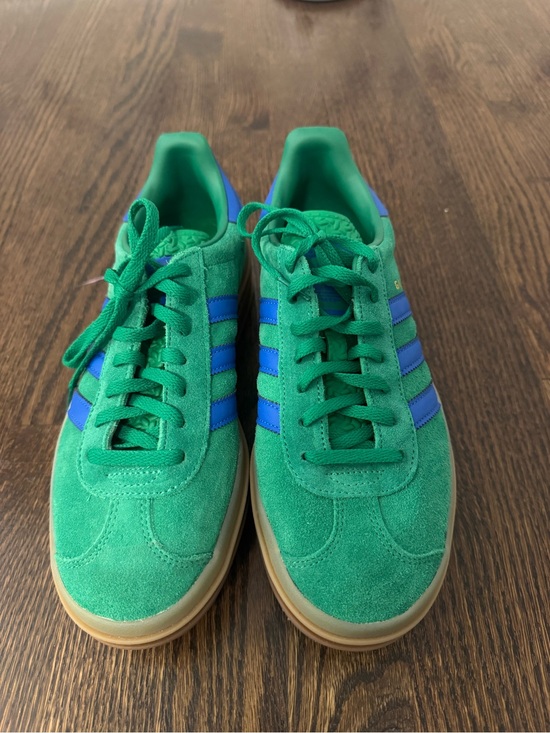 adidas Shoes - adidas women’s Green Suede Sneakers with Blue Stripes